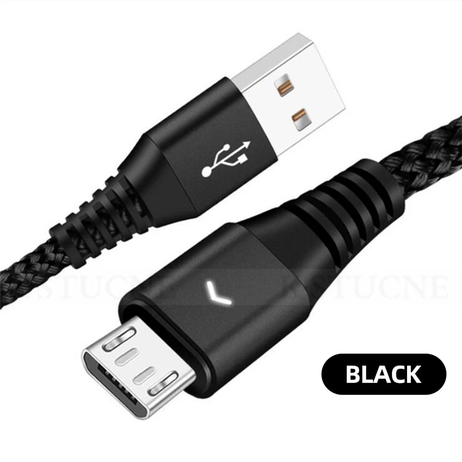Micro USB кабель 2.4A нейлон Быстрая зарядка USB кабель для передачи данных для samsung S7 Xiaomi LG планшет Android мобильный телефон usb зарядный шнур - Цвет: Black