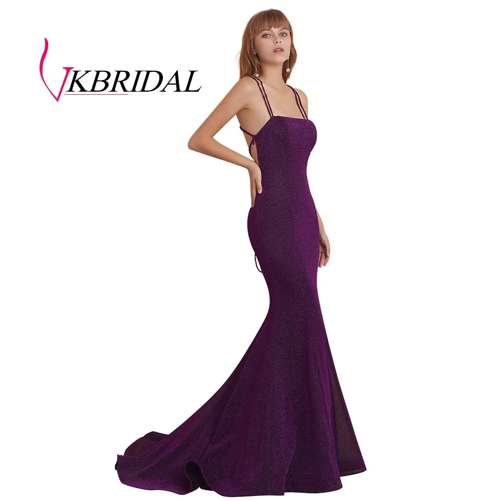 Фиолетовый VKBRIDAL, блестящие длинные платья для выпускного вечера,, сексуальные платья с бретельками на спине, блестящие Сексуальные вечерние платья Русалка - Цвет: Фиолетовый