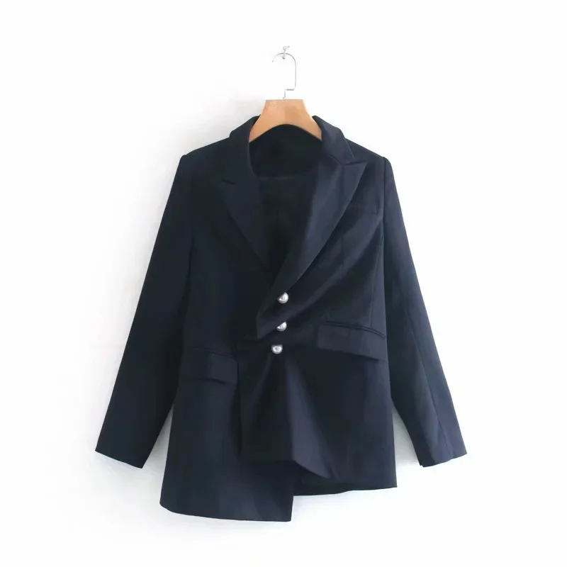 

2019 Autumn New Style Pearl Clasp Knot Irregular Fold-down Collar Small Suit Europe And America WOMEN'S Dress Suit Coat