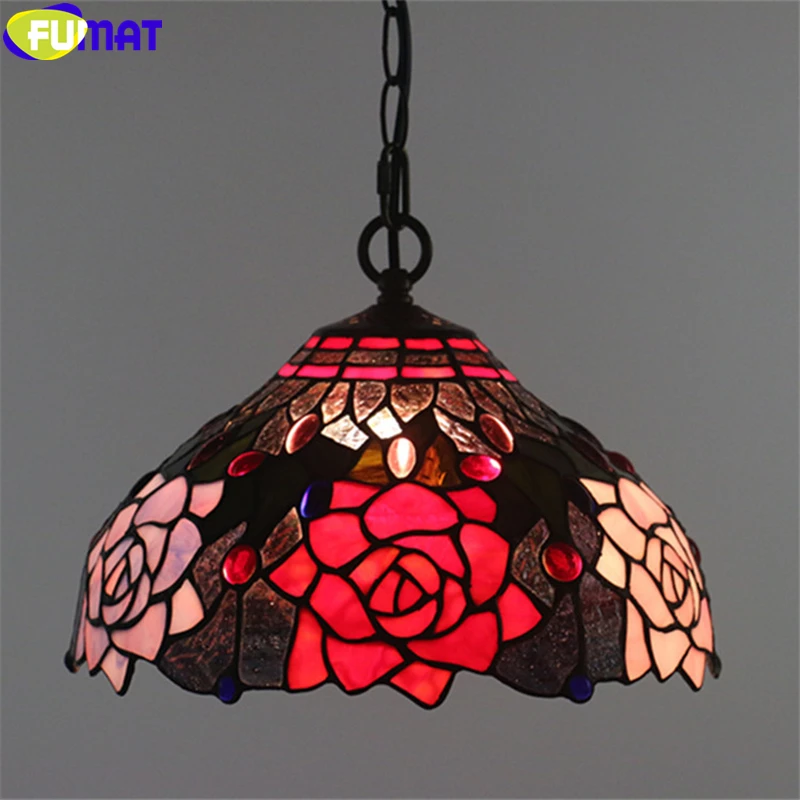 FUMAT Pendant Lamp Tiffany Style Stained Glass Rose Morning Glory Lampshade Chain CE Wire E27 LED Handcraft Arts Home Retro | Лампы и
