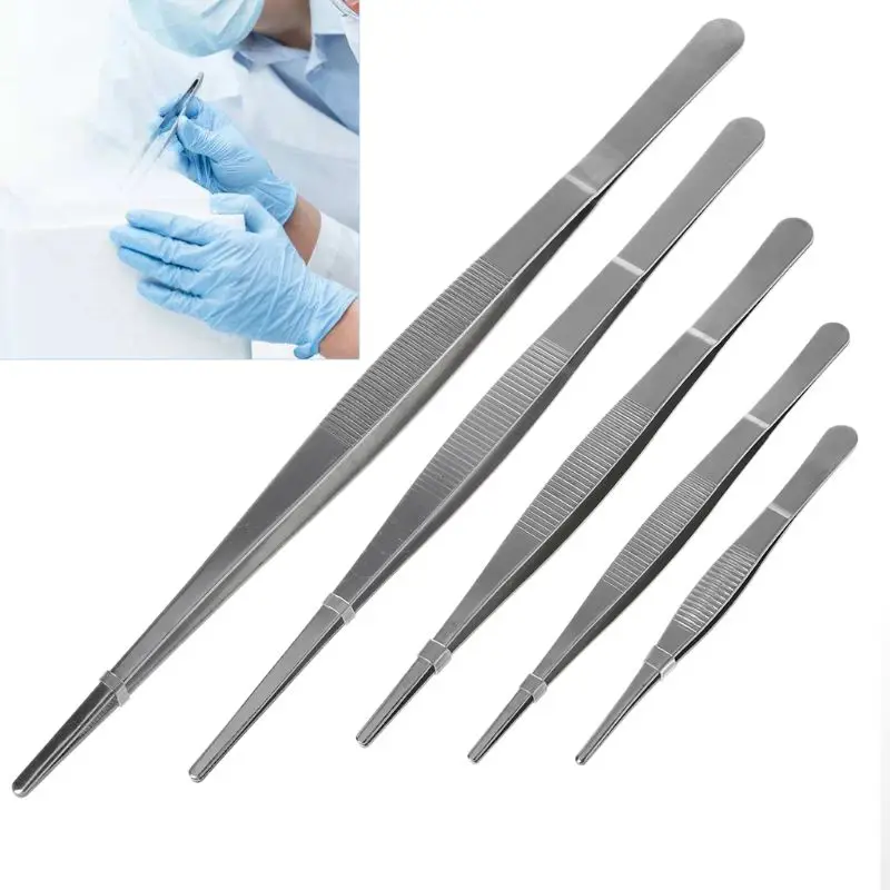 Barbecue Tweezers Toothed Tweezers Stainless Steel Long Tongs Straight Home Tweezer Garden Kitchen BBQ Tool 5 Sizes D08D