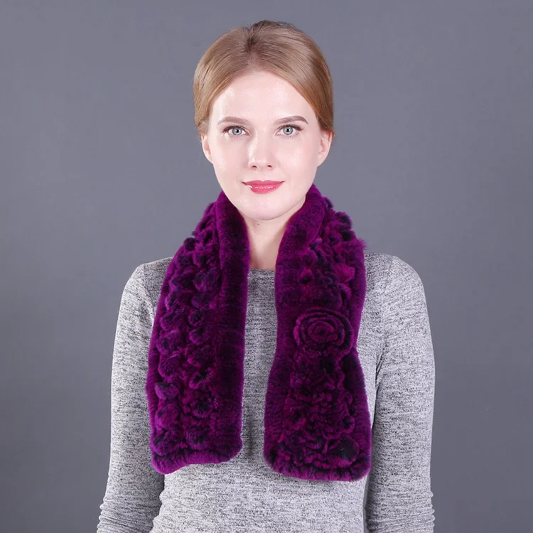 Lovely Real Natural Rex Rabbit Fur Scarf Women Rabbit Fur Ring Scarfs Real Knitted Genuine Rex Rabbit Fur Shawl Scarves - Color: color3