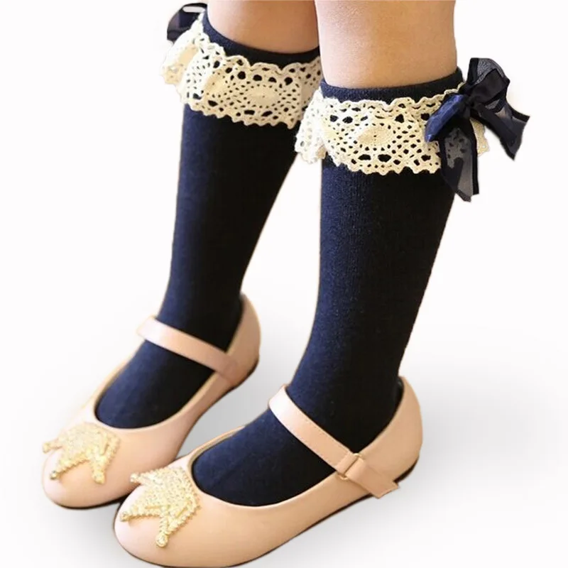 Enfant filles chaussettes enfants chaussettes hautes avec dentelle bébé jambières coton princesse Style