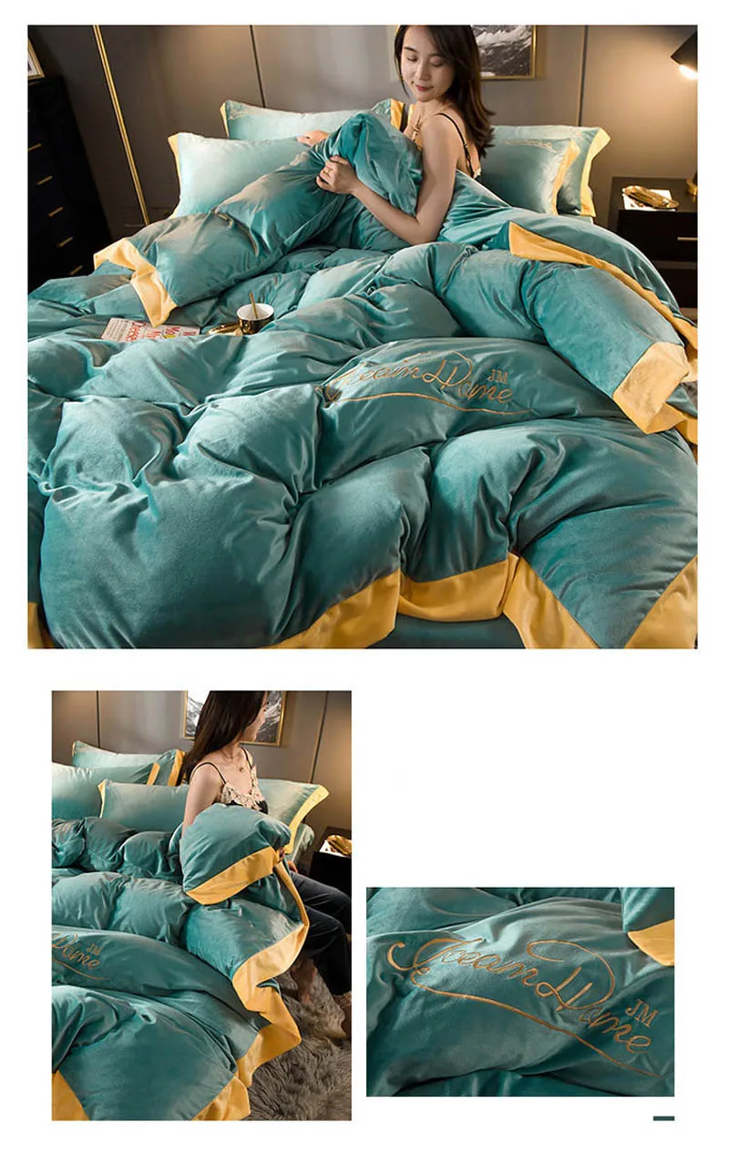 4 шт. Европейский стиль постельных принадлежностей утолщаются фланель пододеяльник с наволочкой бархат вышитая простыня на кровать для 1,5 м/1,8 м/2 м кровать