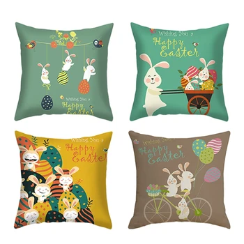 

4 Pcs Easter Cushion Cover Bunny Eggs Decorative Pillows Cover Sofa Pillow Case