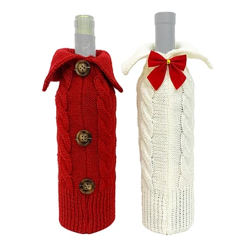 

2 Pcs Christmas Wine Bottle Cover Bags Knitted Wine Sweaters Cover Dress Xmas Dinner Table Decorations