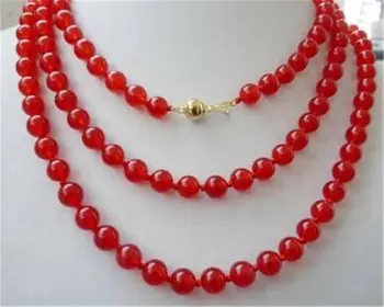 

Fashion 10mm Natural Red Jade Round Beads Necklace 50''