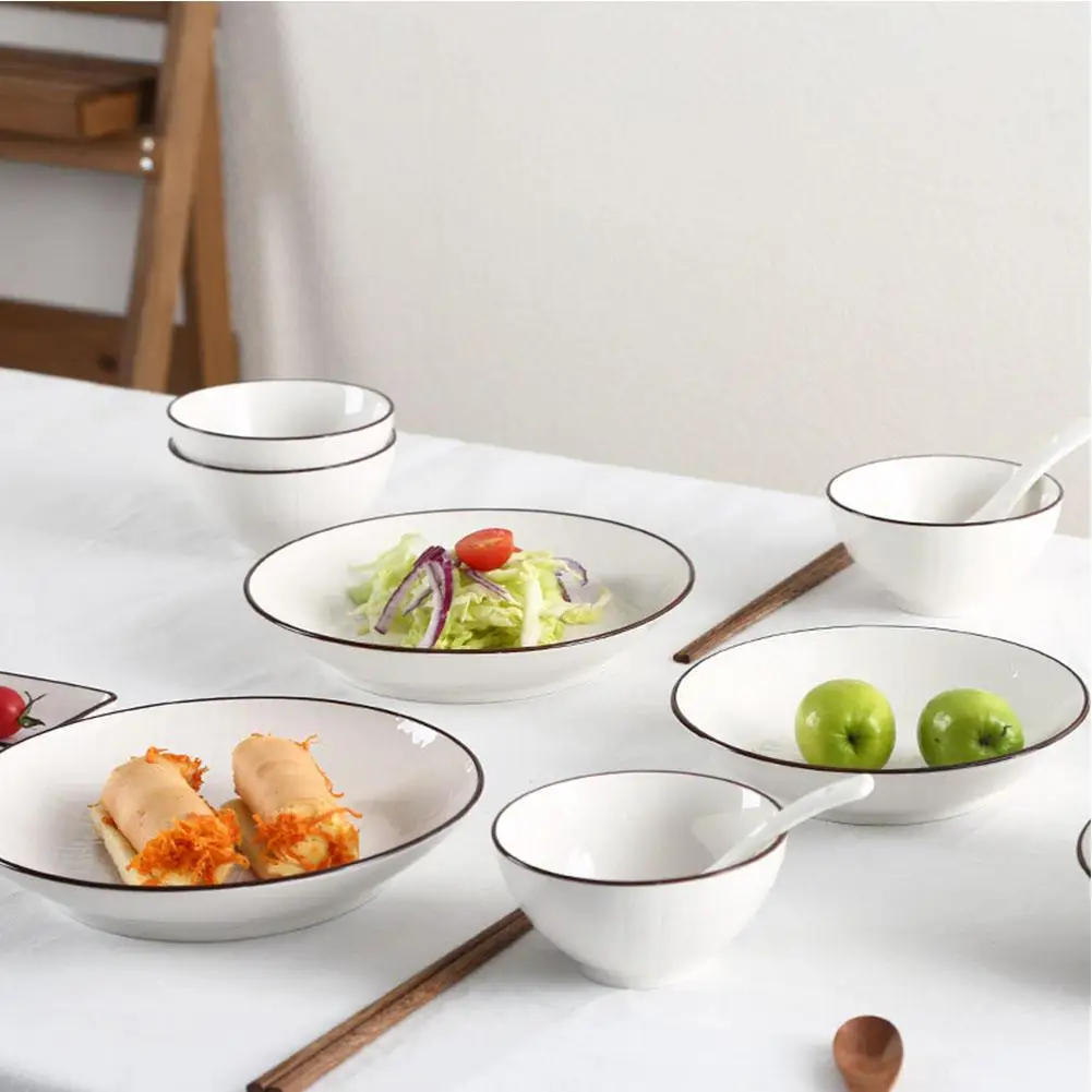 18 шт./компл. Керамика набор посуды Кухня посуда Однотонная Одежда Современный дизайн чаши пластин соуса ложки