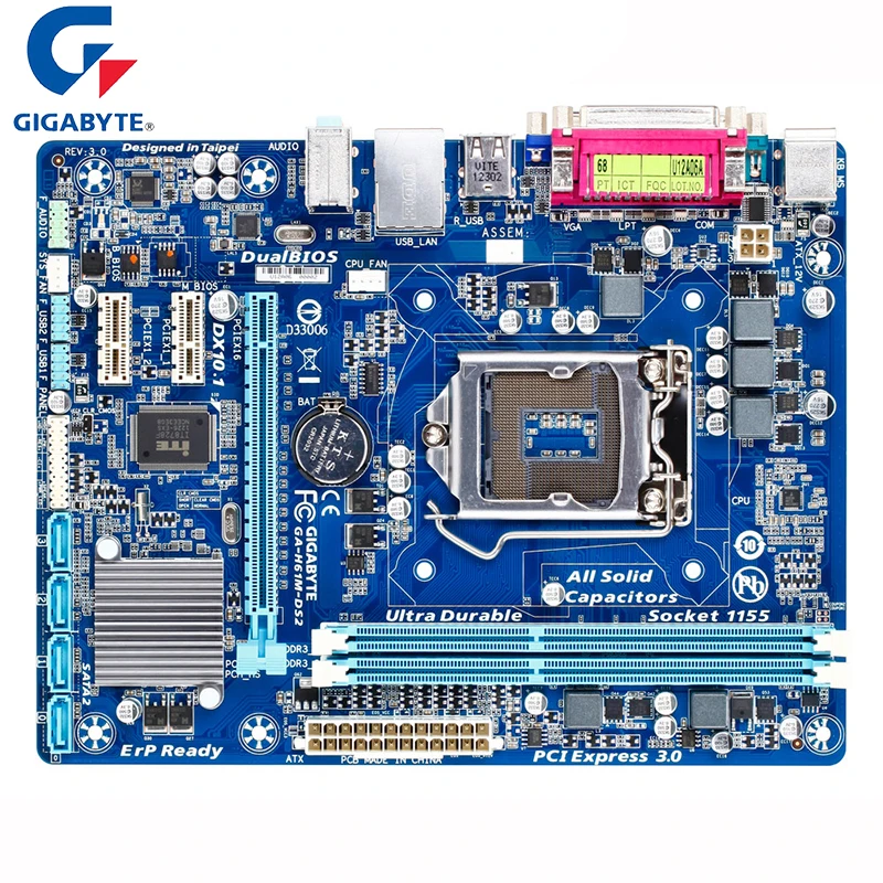 

Gigabyte Motherboard GA-H61M-DS2 For PC With Intel Motherboard H61 LGA 1155 DDR3 DIMM Socket 16GB Support Core I7/i5/i3