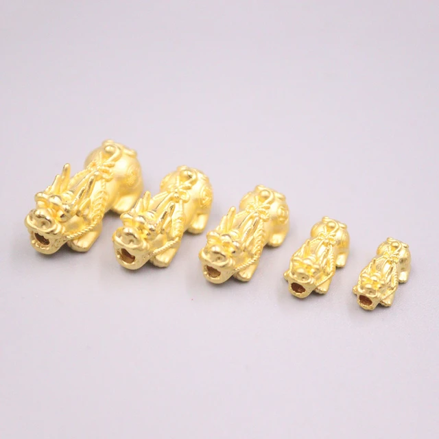 1pcs Real 24k Yellow Gold Pendant 3D Hard Gold Pixiu Luck DIY Loose Bead  Pixiu