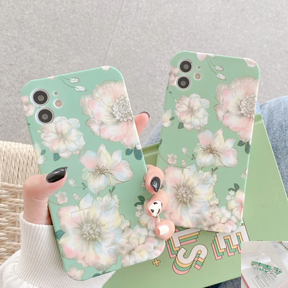 Милый держатель для телефона с подставкой и зеленым цветком iPhone 7 8 Plus X XS 11 Pro MAX XR SE