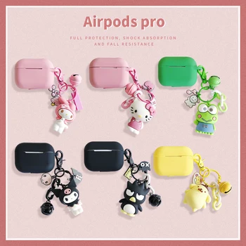 

Anime Sanrio Hello Kitty Pendant Decor Silicone Case For Airpods pro Accessories Bluetooth Wireless Earphone Protect Cover