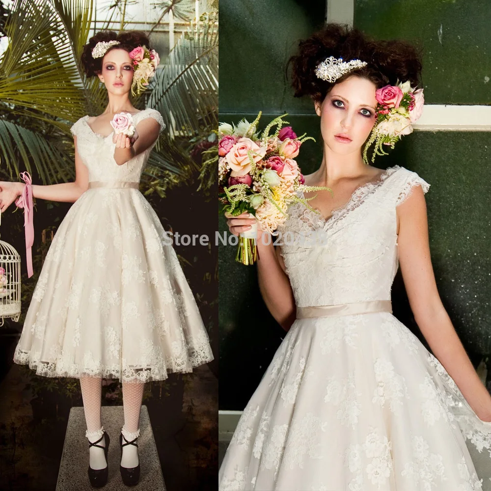 vestido de noiva, casamento, короткий рукав, v-образный вырез, кружевное свадебное платье, отделанное до середины голени, Платья для подружек невесты