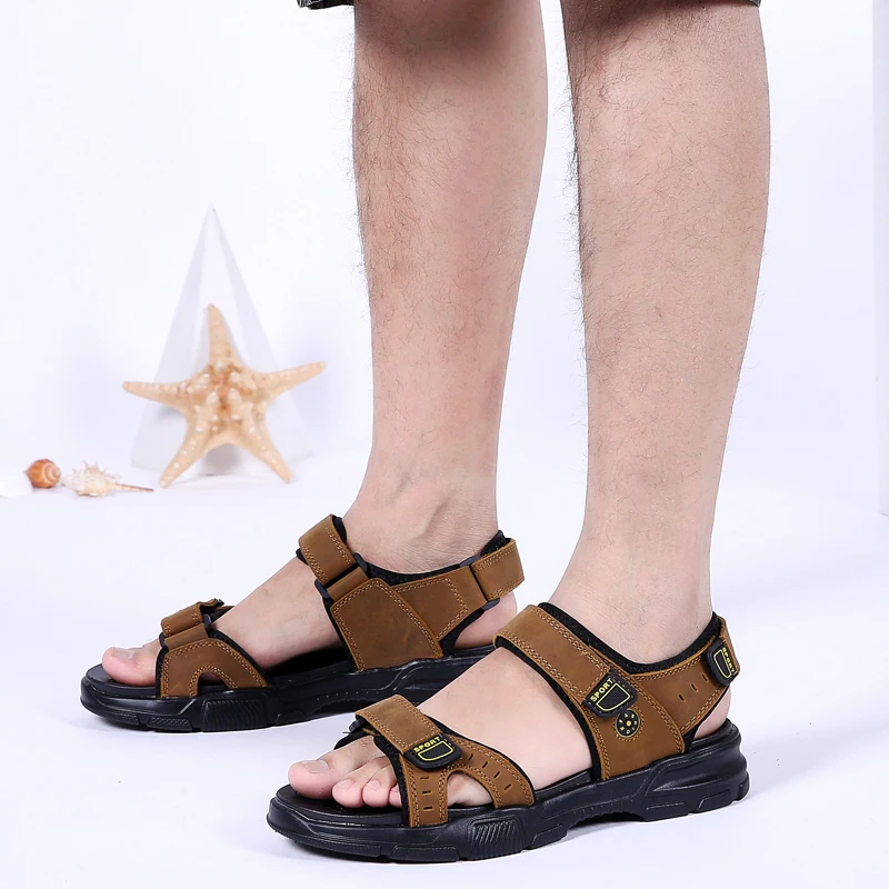 Сандалии мужские из натуральной кожи Классическая уличная удобная обувь модные