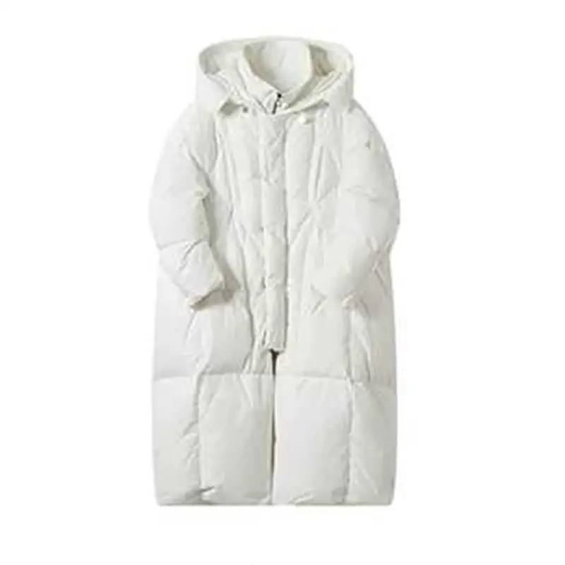 Корейский стиль, зимние куртки для женщин, с капюшоном, одноцветные, белые, женские пуховики, теплые пальто, свободные, негабаритные, для женщин, длинная парка