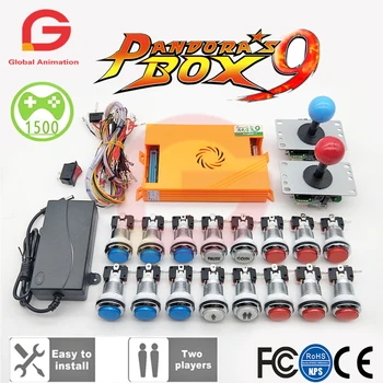 

2 Player Original Pandora Box 9 Kit Copy SANWA Joystick,Chrome LED Push Button for DIY Arcade Machine Home Cabinet with Manual