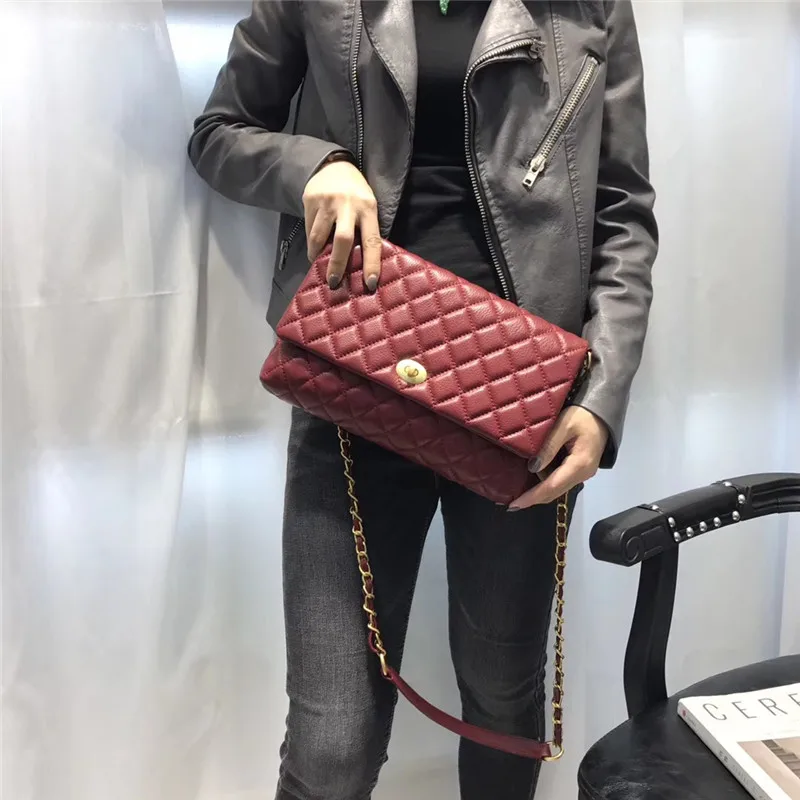 

Fashion large size envelope bag women criss-cross diamond lattice chains single shoulderbag soft sheepskin cover messenger bags