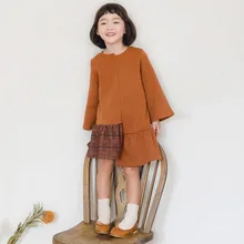 Новинка года; весеннее платье для девочек; детское Хлопковое платье; детское платье в клетку; платье принцессы в стиле пэчворк; длинный свитер для малышей;#3473