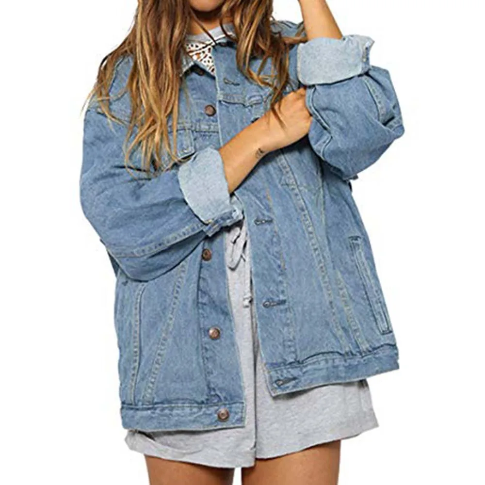 

veste femme jaqueta feminina Women Autumn Winter Denim Jacket Vintage Long Sleeve Loose Jeans Coat chaquetas mujer 2019
