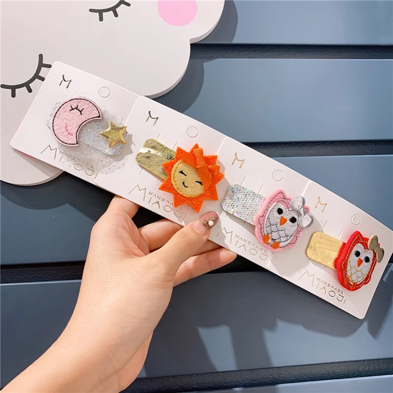 

New Children Cartoon Hair Accessories Cute Owl Animal Hair Clips Girls Sequins Moon Sun Hairpins Barrette Kids Bowknot Headdress