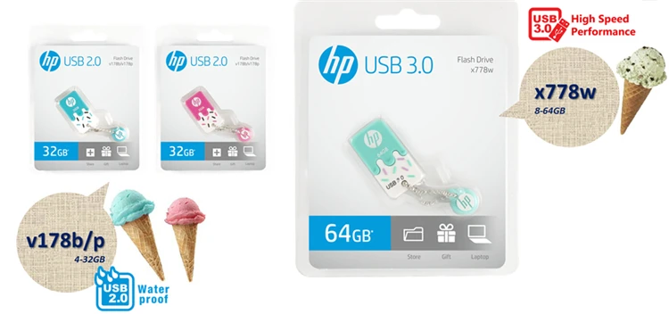 Hp X778W USB флэш-накопитель 16 Гб/32 ГБ/64 ГБ мороженое Cle USB3.0 силиконовые флеш-накопитель флэш-накопитель U диск на ключе usb-флеш-накопитель