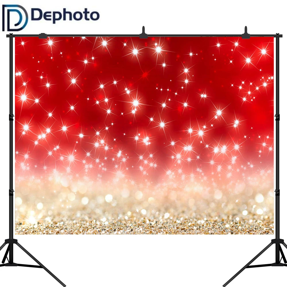 Dephoto Gold Red Glitter Bokeh Photography Backdrop Christmas Background Baby Portrait Party Decorations Photobooth Photo Studio |