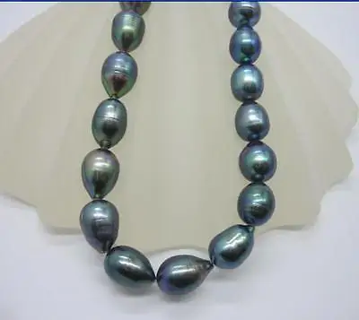 

HUGE 18" 9-10MM NATURAL TAHITIAN BLACK PEARL NECKLACE 14k