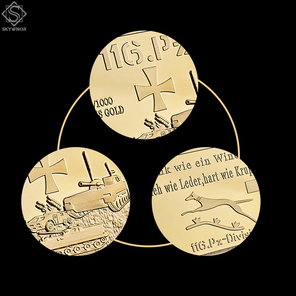 German WWII 116.PZ Tank Division Commemorative Gold Clad In Bar Fine 999/1000 Reichs Gold Metal Craft Coin Collection
