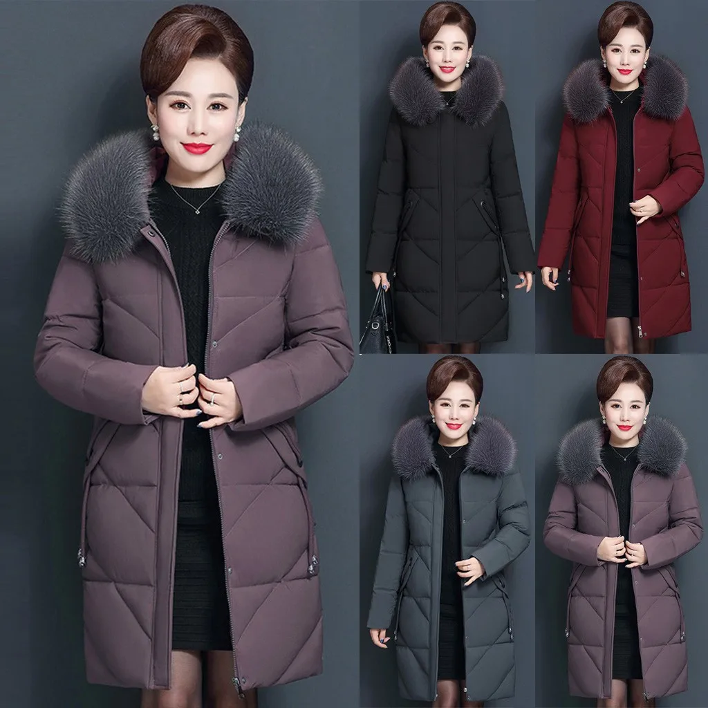CHAMSGEND женские пальто твердые зимние среднего возраста теплый мех с капюшоном длинный толстый жакет пальто размера плюс верхняя одежда& пальто 19Oct05
