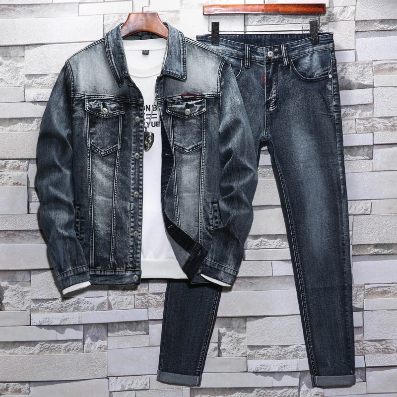 Mens Jeans Suit Sweat Suit Set Men Jacket Spring/autumn Jeans Tracksuit Street Style Cowboy Coat Plus Size Men's Casual Suit