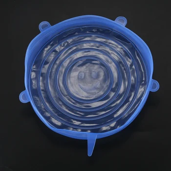 

New 6pcs Silicone Stretch Lids Fresh Food Wraps Bowl Cup Pot Cover Seal Reusable, blue
