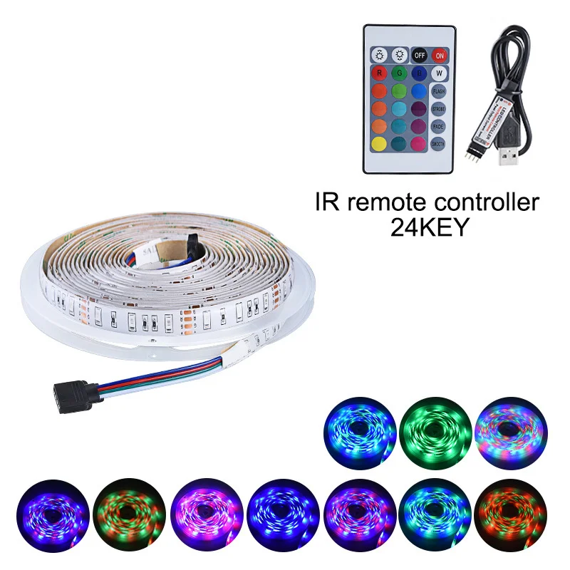 RGB with IR 24key RGB свет для кухонный светильник 1 м 2 м 3 м 4 м 5 м водонепроницаемый светодиодный светильник для шкафа Шкаф украшение шкафа светодиодный ночник диод - Цвет: RGB with IR 24key