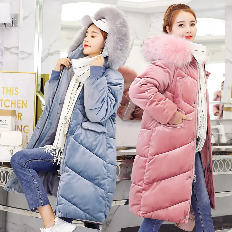 

2018 Winter New Style Korean-style Thick Loose And Plus-sized down Jacket Cotton-padded Clothes Mid-length Gold Velvet Cotton Co
