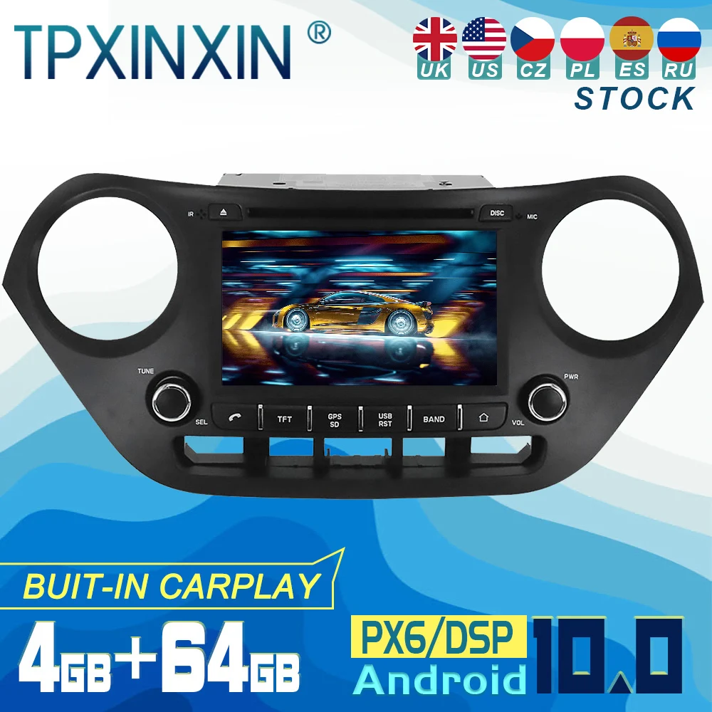 

For Hyundai I10 2013+ Android 10 Carplay Radio Player Car GPS Navigation Head Unit Car Stereo CD DVD WIFI DSP BT