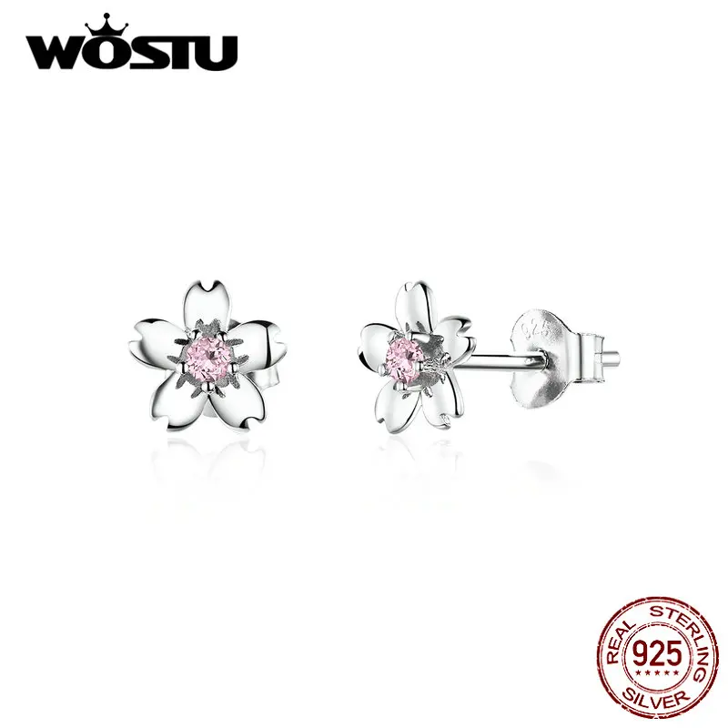 WOSTU Новое поступление 925 пробы серебряные цветочные серьги чистые и чистые лепестки серьги простого дизайна для женщин ювелирные изделия CQE784
