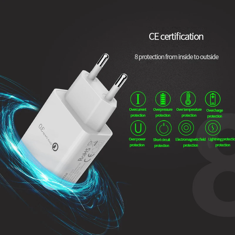 Быстрое устройство USB для зарядки от настенной розетки 3,0 зарядное устройство для мобильного телефона с европейской вилкой адаптер для быстрой зарядки для iPhone samsung Xiaomi huawei