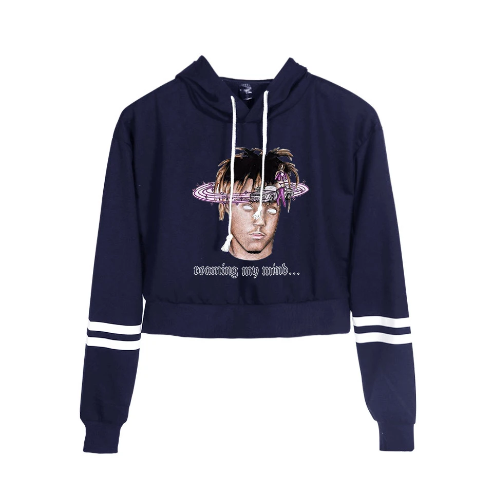 Harajuku Juice Wrld толстовка сексуальная женская весна осень высокая талия черный короткий тонкий Свитшот Juice Wrld толстовки милые кроп Топы - Цвет: navy