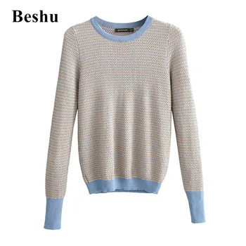 

za 2019 new fashion women casual tops cotton winter long sleeves with 0-collar pullover jacquard sweaters