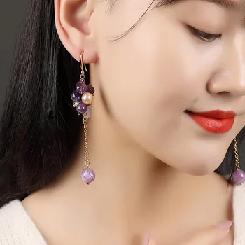 

Asain Trendy New Fruit Drop Earrings for Women Simple Cute Multicolor Grape Pearl Crystal Earrings Korean Small Fresh Jewelry