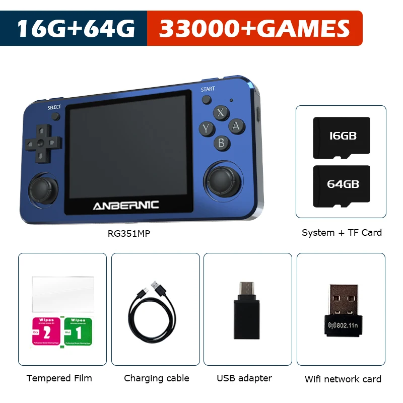 New RG351MP Portable Handheld Retro Game Console 3.5 Inch 256G Built-in 50000+ Games Emulators For PSP/PS1/DC/N64 Gift For Kid 