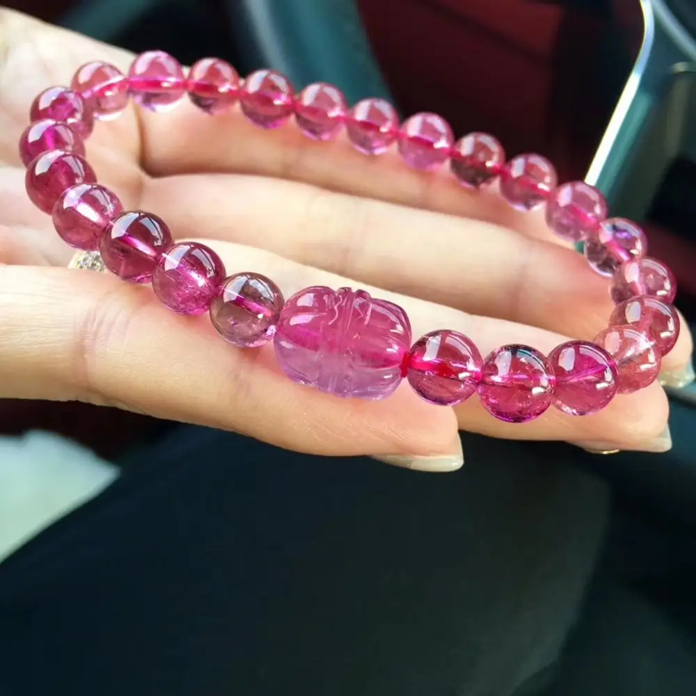 

Top Quality Natural Red Tourmaline Lotus flower Pendant Clear Round Beads 8mm Brazil Women Men Crystal AAAAAA Certificate