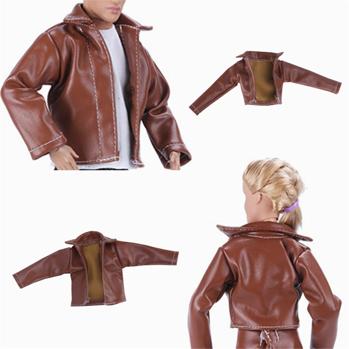 Retro Leather Jacket Outfit Set for 11 Inches Barbie Ken BJD FR SD Doll Clothes Accessories