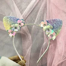 Аксессуары для волос в европейском и американском стиле; Детская повязка на голову с кошачьими ушками; топ с цветком и блестками; повязка на голову для девочек; австралийские аксессуары