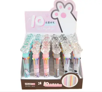 

10 color cat paw Multicolor ballpoint pen 10 in 1 color cute cartoon pen kawaii school prize gift student ballpoint pen 36pc