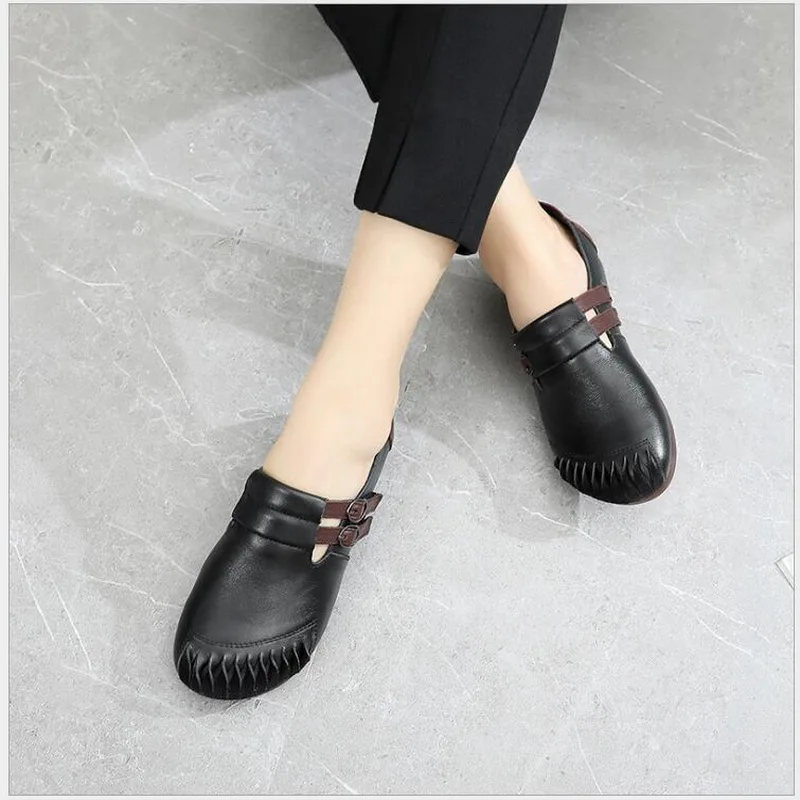 Spring Flat Shoes Woman Retro Flats Women Casual Shoes Genuine Leather Soft Bottom Fashion Ladies Leather Shoes Size 41
