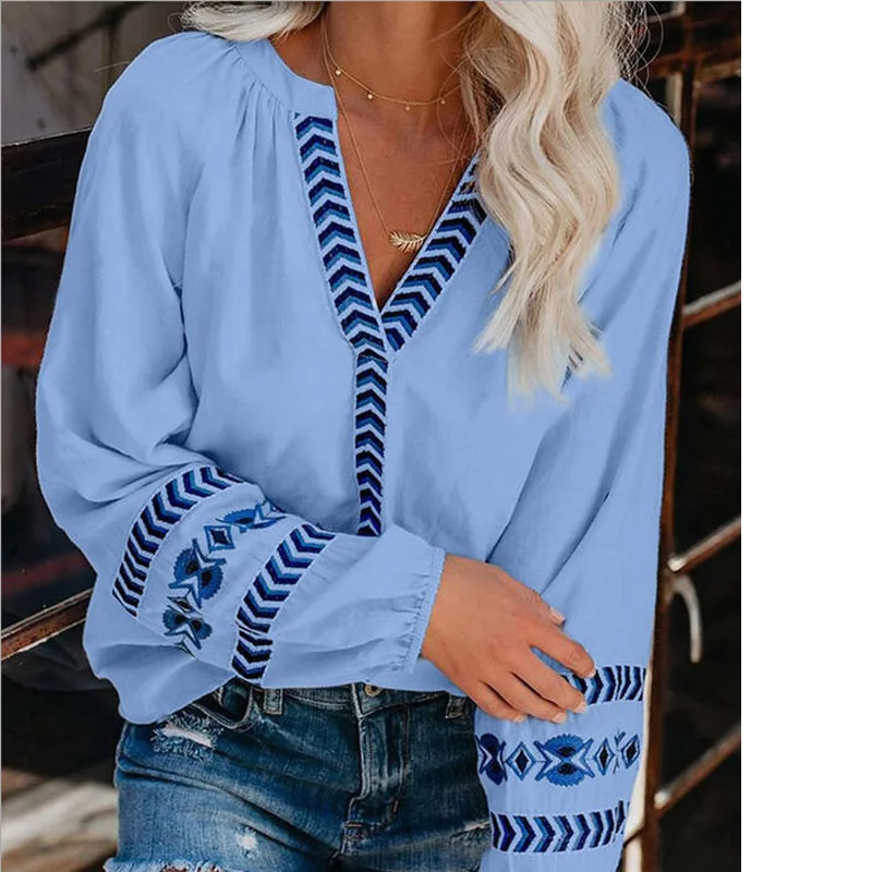 

Floral Print Blouse Elegant Deep V Neck Long Sleeve Shirt 2020 Autumn Lady Casual Loose Tops Female Streetwear AM2127