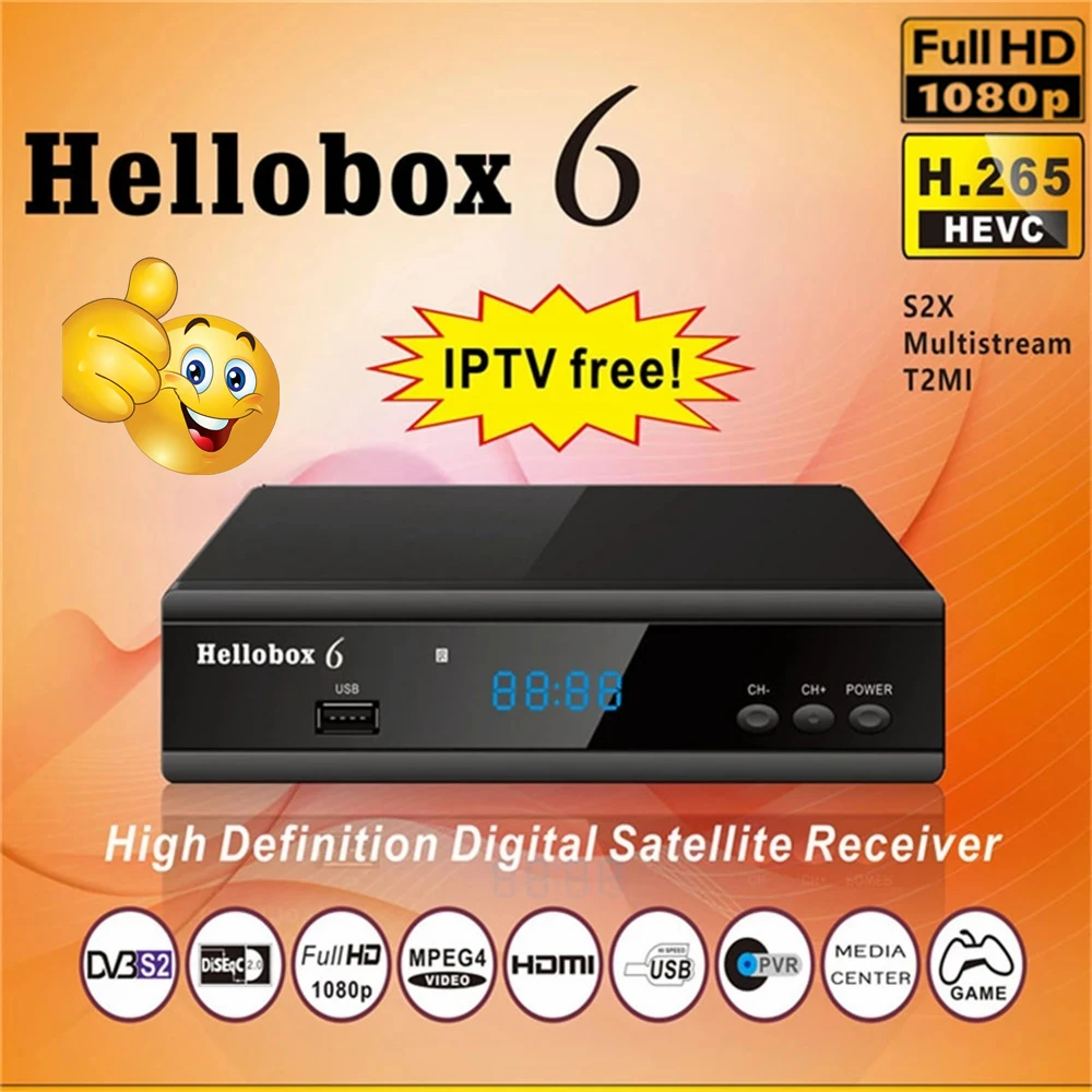 Спутниковый ТВ-приемник Hellobox6 H.265 HEVC 1080P MultiStream/T2MI ТВ-приставка декодер DVB S2