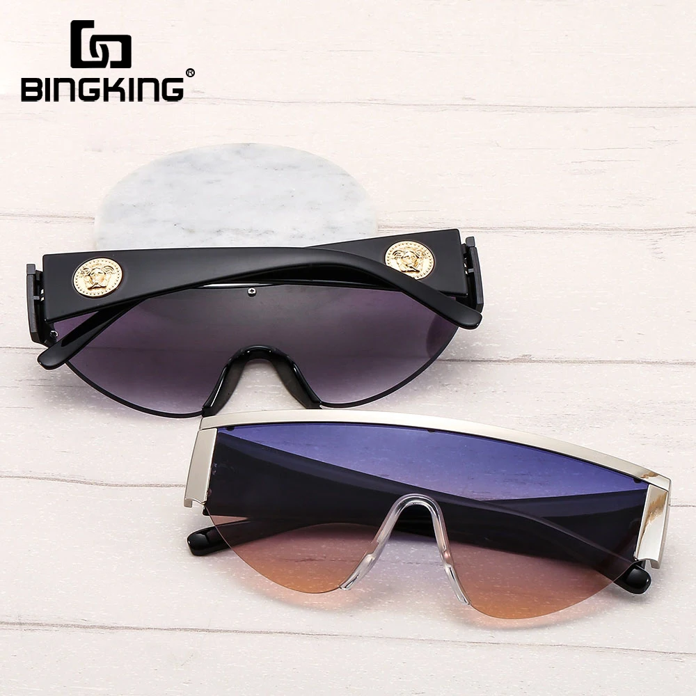 

Bingking Men Metal Sunglasses Classic Women Half Frame Sun Glasses Siamese Lens Gradient Eyeglasses Uv400 New Product