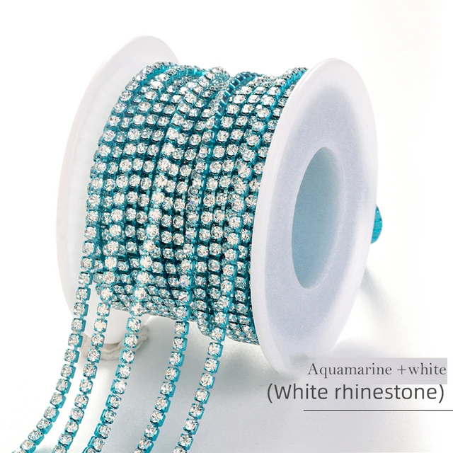 XiChuan 1 Yard 10 Colors Claw Rhinestone SS6 SS8 Crystal Tassel Diy Clothes Earring Accessories Beads Diamond Rhinestone Chain Aqua and white