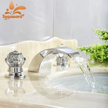 

Waterfall Basin Faucet Bathroom Sink Mixing Tap Double Handle Faucet Hot And Cold Water Faucet New Hot Countertop Installation